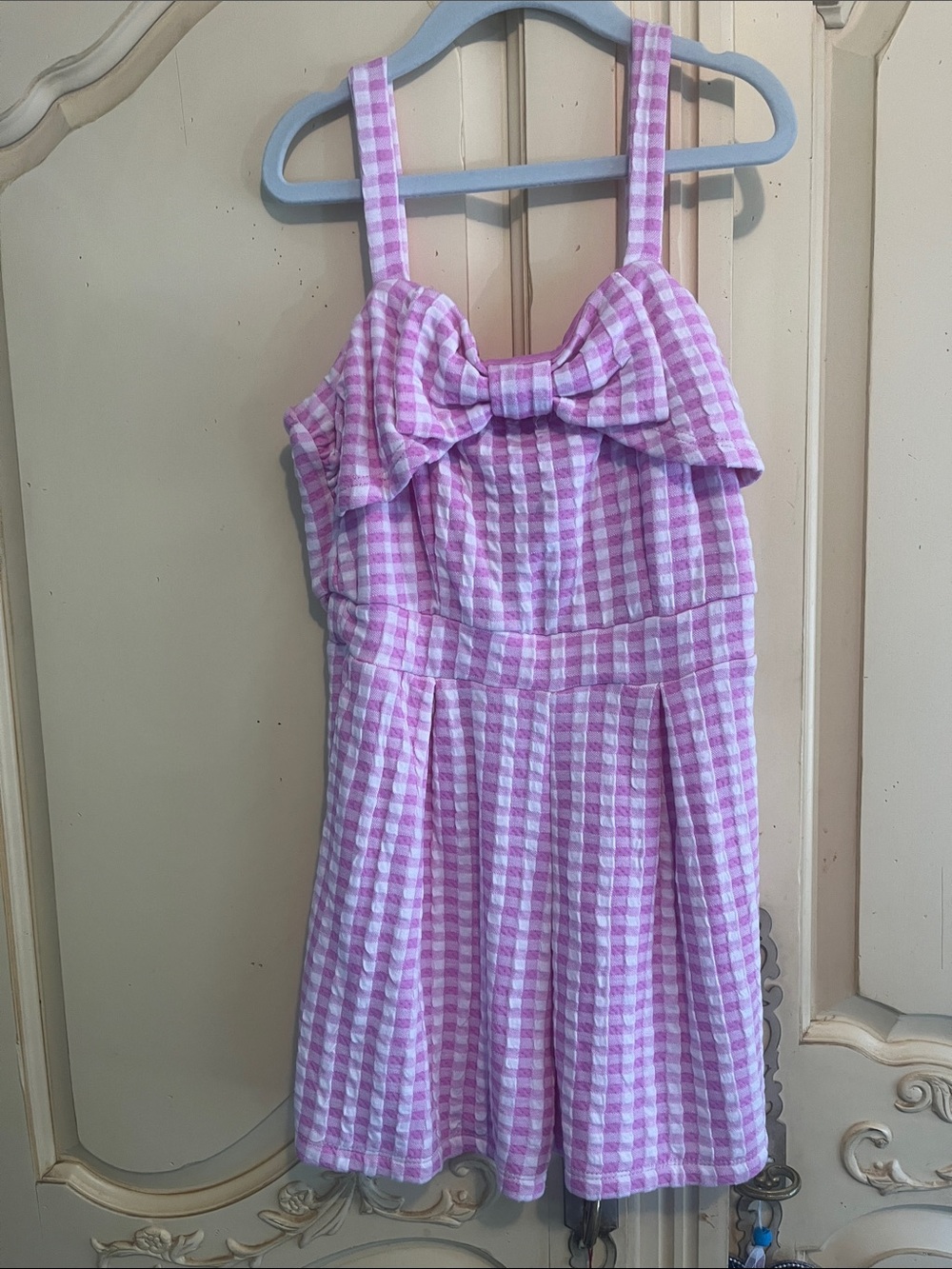 Girls Pink Gingham Bow-Front Jumper